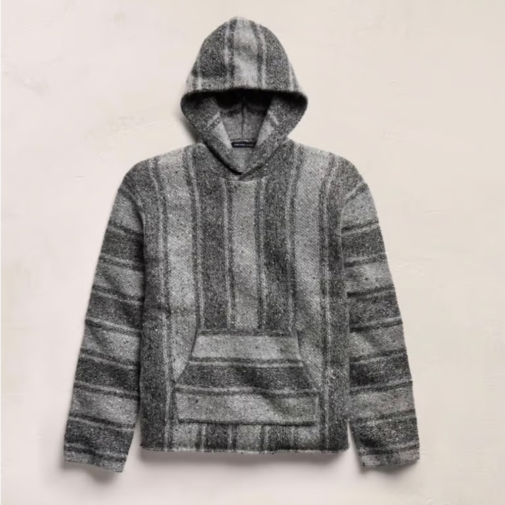 James Perse Gray Striped Hooded Crew Sweater